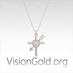 Visiongold.Org® Kreuz mit Herz und Pfeil|Kreuz Herz mit Reiher