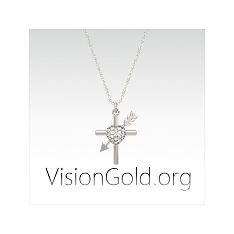 Visiongold.Org® Kreuz mit Herz und Pfeil|Kreuz Herz mit Reiher