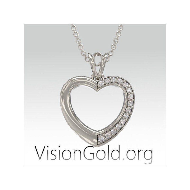 COLLAR CORAZON CON PIEDRAS ZIRCONITAS PLATA 925|VisionGold.org®-0547