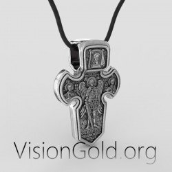 Jesus cross double-sided pendant necklace with Archangel Michael at the back 0112