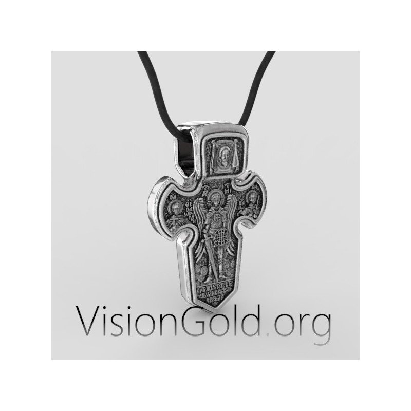 Jesus cross double-sided pendant necklace with Archangel Michael at the back 0112