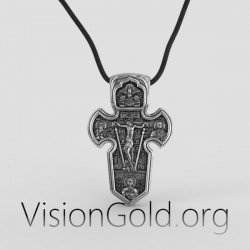 Jesus cross double-sided pendant necklace with Archangel Michael at the back 0112