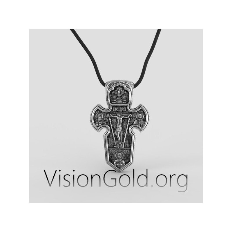 Jesus cross double-sided pendant necklace with Archangel Michael at the back 0112