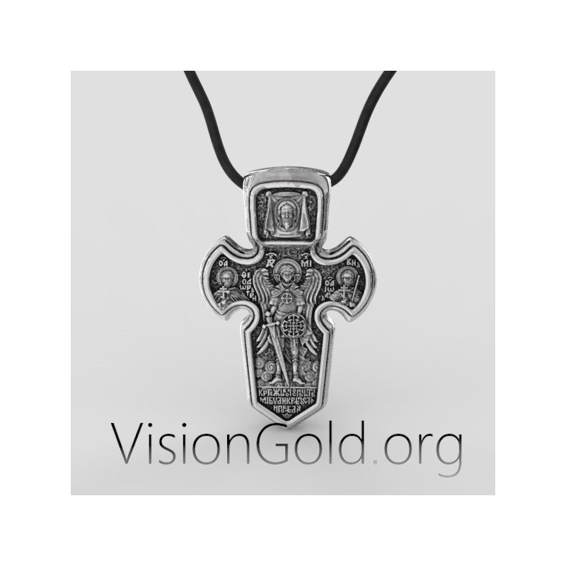 Jesus cross double-sided pendant necklace with Archangel Michael at the back 0112