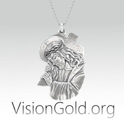 Silver Jesus Necklace, Christ Jesus Mens Pendant, Religious Men Necklace, Christian Silver Jewelry, Gift for Him 0146