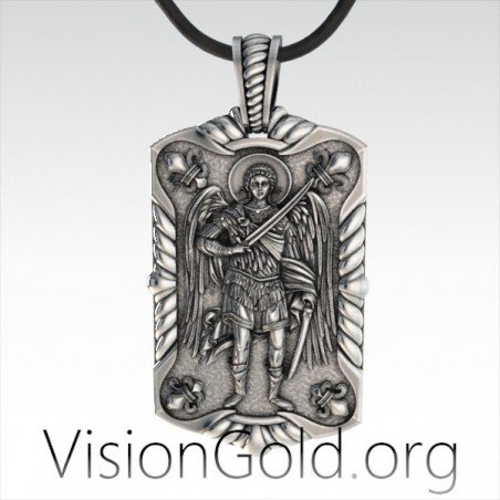 Archangel Saint Michael Silver Medallion, Orthodox Shield Archangel Pendant, St Micheal Necklace, St Michael 0147