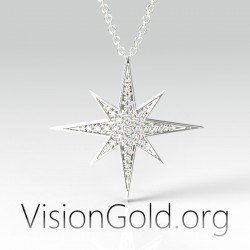 Dainty   Solid Yellow Gold Chain and North Star Pendant Necklace 0664