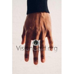 Anillo de plata para hombre con piedra negra y tallas. VisionGold.org® 0532 Anillos para hombre