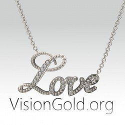 Γυναικείο κολιέ love με ζιργκόν πέτρες |  δώρο για τη γιορτή του Αγίου Βαλεντίνου| γυναικεία κολιέ VisionGold.org® 0515