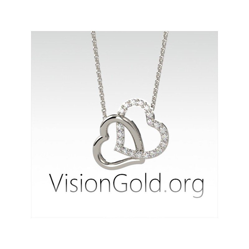 Κολιέ Διπλή καρδιά για ερωτευμένους| δώρα για τη γιορτή του Αγίου Βαλεντίνου VisionGold.org® 0500