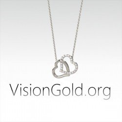 Κολιέ Διπλή καρδιά για ερωτευμένους| δώρα για τη γιορτή του Αγίου Βαλεντίνου VisionGold.org® 0500