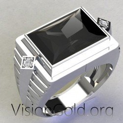 Ανδρικο Δαχτυλιδι Με Μαυρη Πετρα |  Ανδρικα Δαχτυλιδια Visiongold.Org® 0535