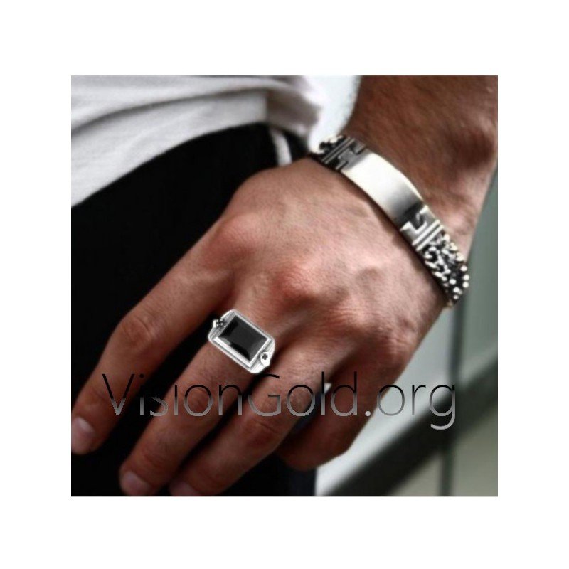 Anillo de hombre con piedra negra | Visiongold.Org® Anillos para hombre 0535