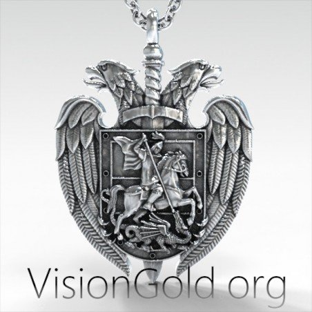 Silver Saint George Mens Necklace, Saint George With Dragon Pendant, Saint George Necklace, Mens Christian Pendant 0155