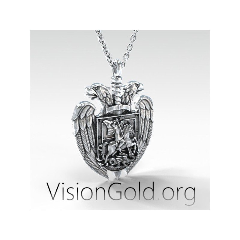 православный кулон со Святым Георгием | Мужское ожерелье Visiongold.Org® 0155