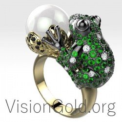 Damen Frosch Ring mit Diamanten und Perle 0657