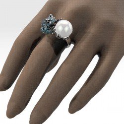 Damen Frosch Ring mit Diamanten und Perle 0657