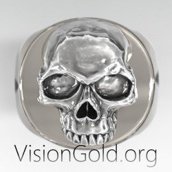 Ασημενιο Ανδρικο Δαχτυλιδι 925 Με Νεκροκεφαλη - Σεβαλιε Ανδρικα