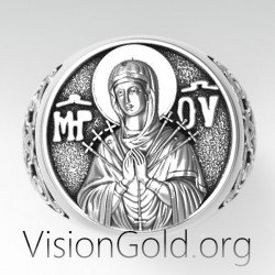 Anillo de hombre Virgen María con siete espadas - Joyería cristiana ortodoxa 0549