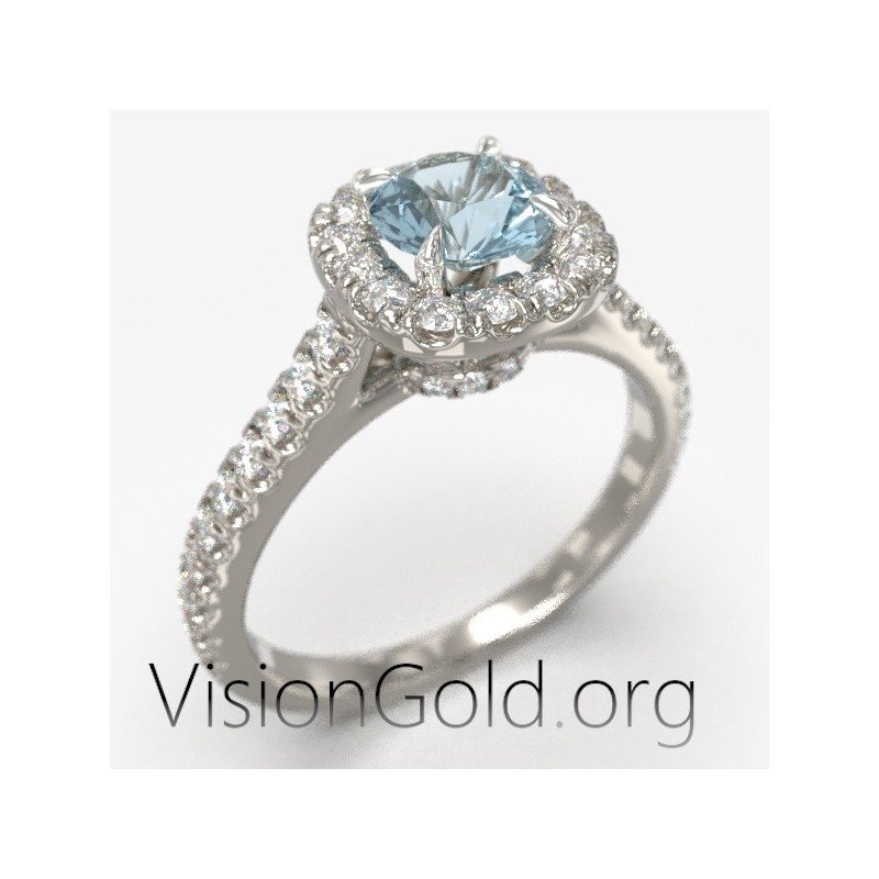 Γυναικειο Δαχτυλιδι Σε 18 Καρατια Χρυσου Με Ακουμαρινα Και