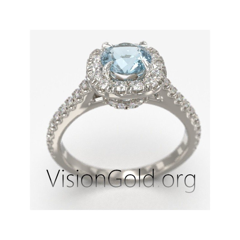 18ct Gold Aquamarine Diamond Ring 1086