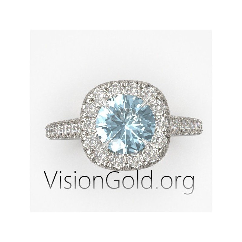 18ct Gold Aquamarine Diamond Ring 1086