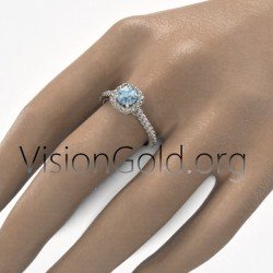 Γυναικειο Δαχτυλιδι Σε 18 Καρατια Χρυσου Με Ακουμαρινα Και