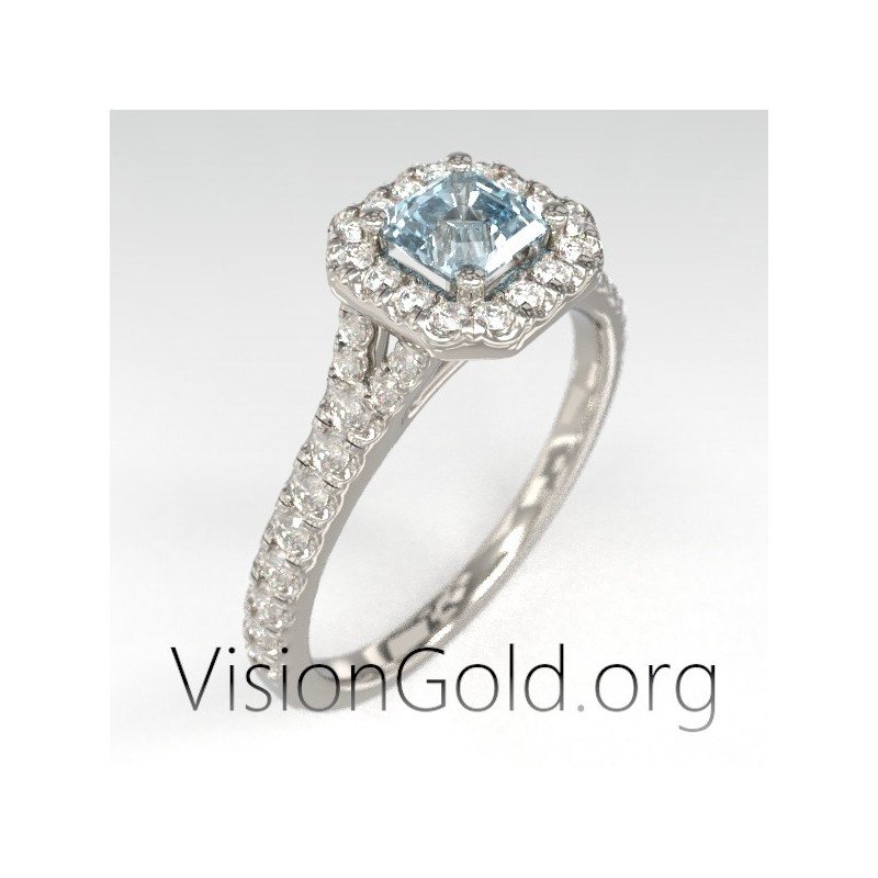 Ονειρικο Μονοπετρο Δαχτυλιδι Σε 18 Καρατια Χρυσου Με Ακουμαρινα