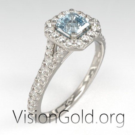 18ct Gold Ring With Aquamarine And Diamonds 1088