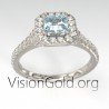 18ct Gold Ring With Aquamarine And Diamonds 1088