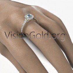 Anillo solitario de ensueño en oro de 18 quilates con aguamarina y diamantes 1088