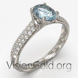 Weißgoldring für Heiratsantrag mit Aquamarin und Diamanten im