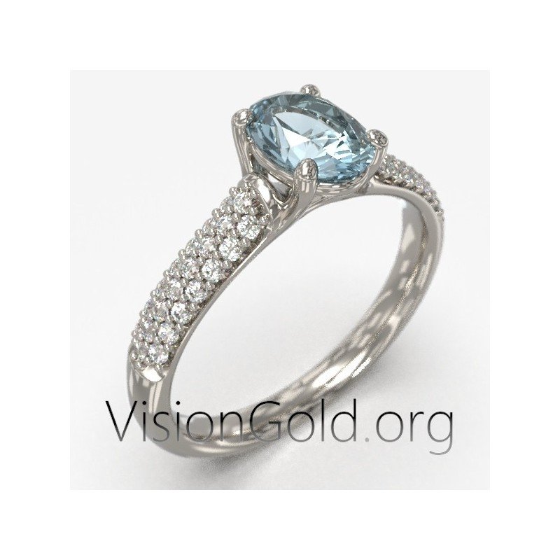 Weißgoldring für Heiratsantrag mit Aquamarin und Diamanten im