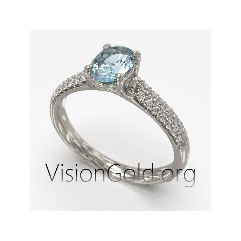 Shop White Gold Wedding Ring With Aquamarine And Brilliant
