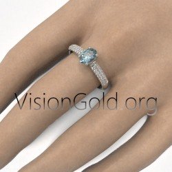 Anillo de propuesta de matrimonio en oro blanco con aguamarina y diamantes brillantes 1050