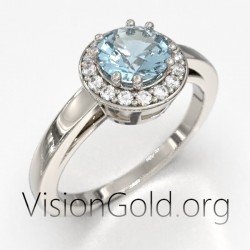 Piedra única económica para propuesta de boda con aguamarina y diamantes brillantes 1049