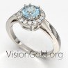 Alluring Round Aquamarine Engagement Ring With Brilliant