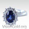 Rosette Ring With Oval Sapphire And Brilliant Diamonds |