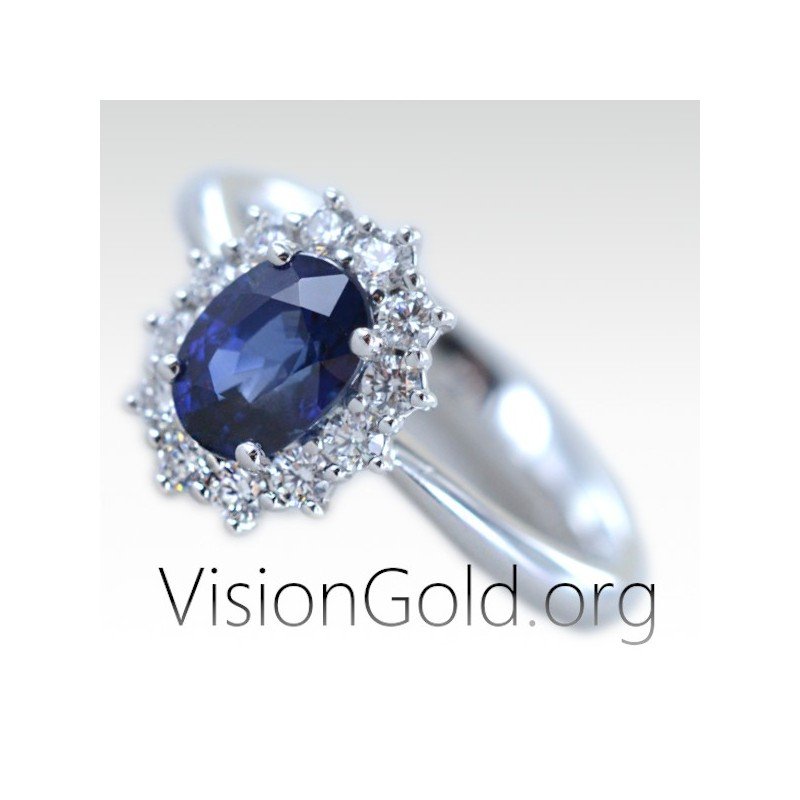 Кольцо-розетка с овальным сапфиром и бриллиантами классической огранки Кольца Visiongold.Org® 1109 с сапфирами