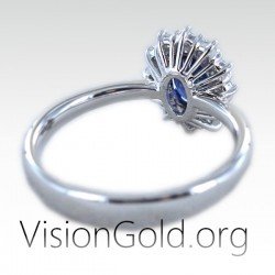 Anillo rosetón con zafiro ovalado y diamantes talla brillante Anillos de zafiro