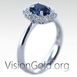 Δαχτυλίδι ροζέτα με οβάλ ζαφείρι και μπριγιάν διαμάντια| δαχτυλίδια με ζαφείρι Visiongold.Org® 1109