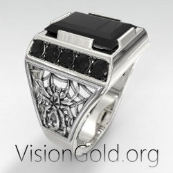 Серебряное мужское кольцо с черным камнем 0565