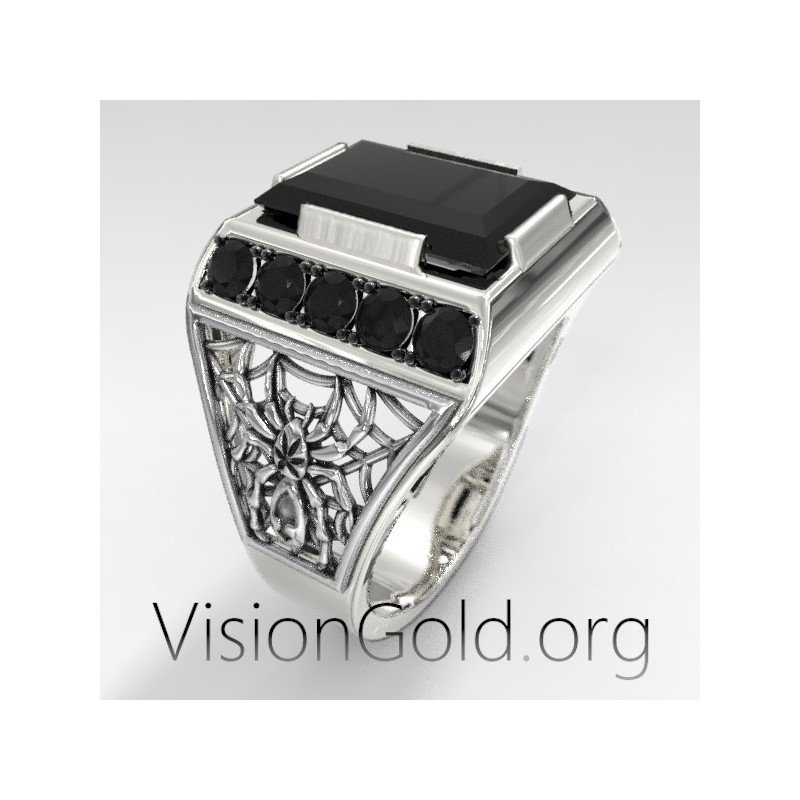 Ασημενιο Ανδρικο Δαχτυλιδι Με Μαυρη Πετρα 0565