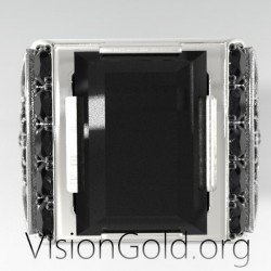 Ασημενιο Ανδρικο Δαχτυλιδι Με Μαυρη Πετρα 0565