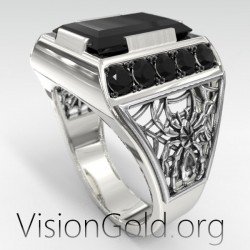 Ασημενιο Ανδρικο Δαχτυλιδι Με Μαυρη Πετρα 0565