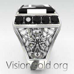 Ασημενιο Ανδρικο Δαχτυλιδι Με Μαυρη Πετρα 0565