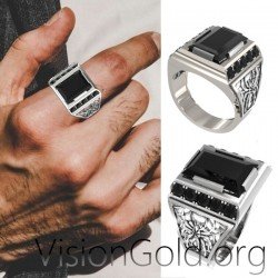 Anillo de plata para hombre con piedra negra 0565