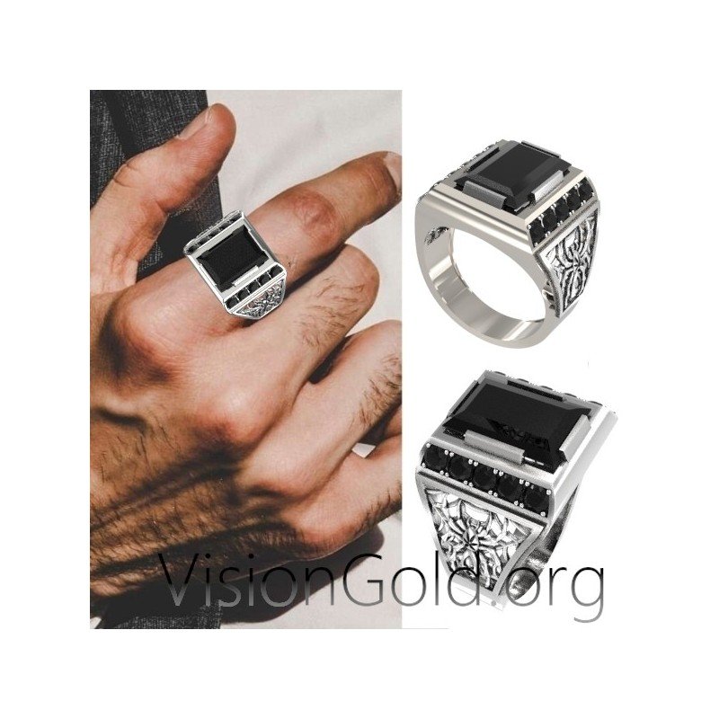 Anillo de plata para hombre con piedra negra 0565