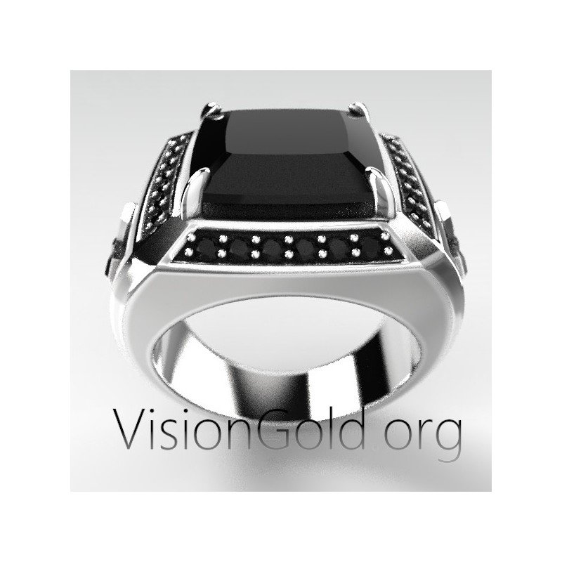 мужское кольцо с крестом и черным камнем | Мужские кольца Черный камень 0566