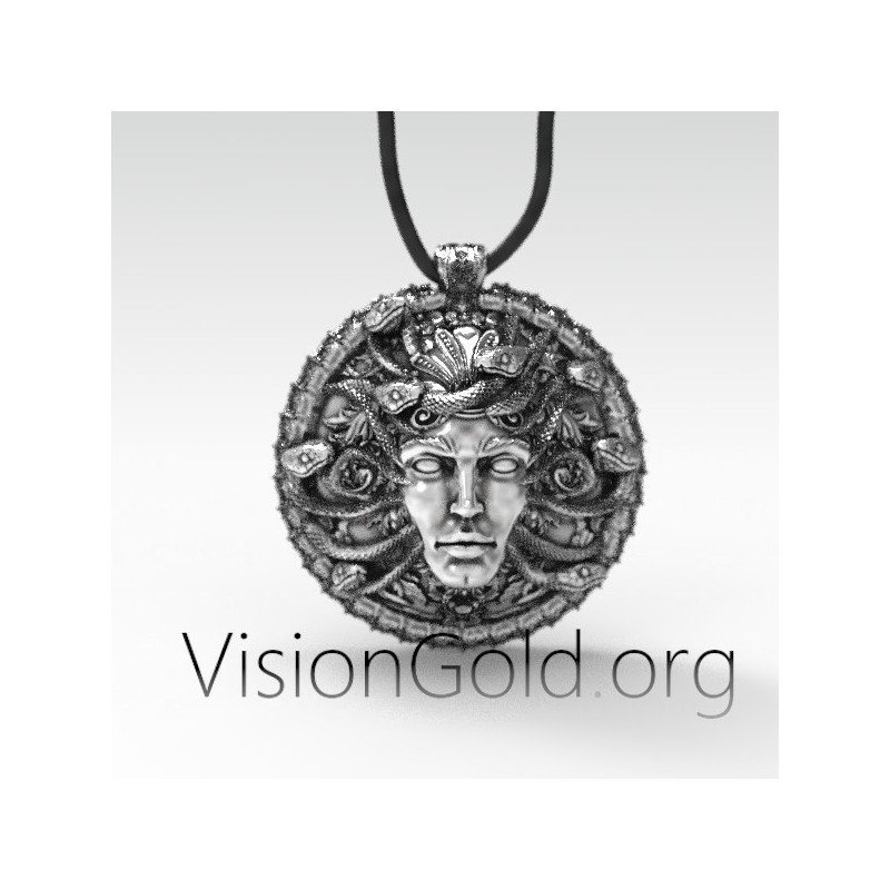 Gorgon Medusa Handmade Sterling Silver Men Charm Necklace, Greek Mythology Medusa Jewelry 0159